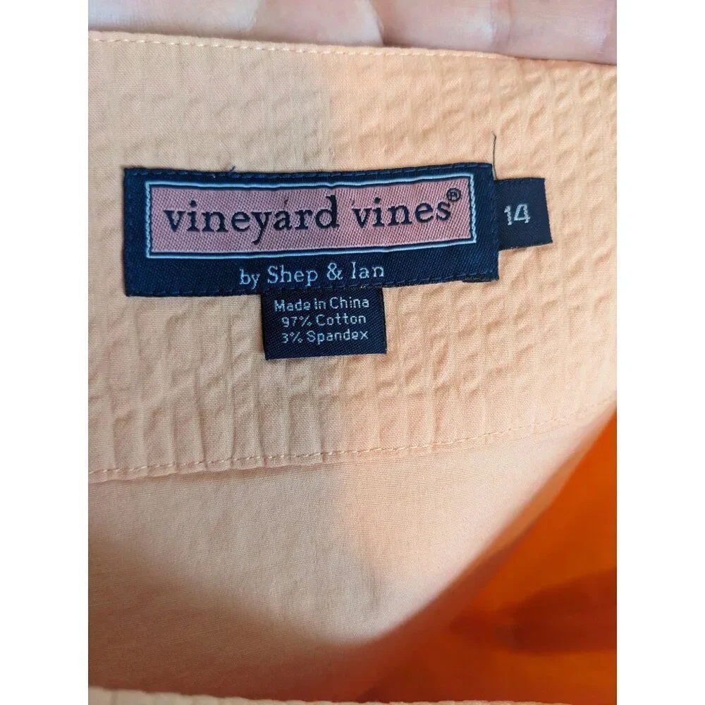 Vineyard Vines Women's Peach Seersucker Faux Wrap‎ Mini Skirt in Pink Shell - 14